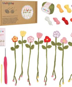 WaldyWop Crochet Kit for Beginners - 8 Flower Bookmarks Knitting Kit w/Step-by-Step Video Tutorials & Soft Yarn. Hook - Wobbles DIY Art Craft Kit for Adults. Birthday Gifts for Women Teen