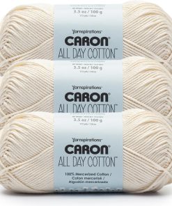 Caron All Day Cotton - 3 Pack of 173 Yards/3.52 oz Cream 100% Mercerized Cotton Yarn